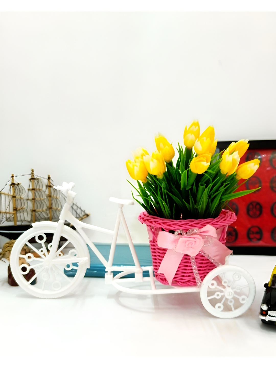 

Dekorly Yellow Fake Peonies Flowers With Cycle Shape Basket