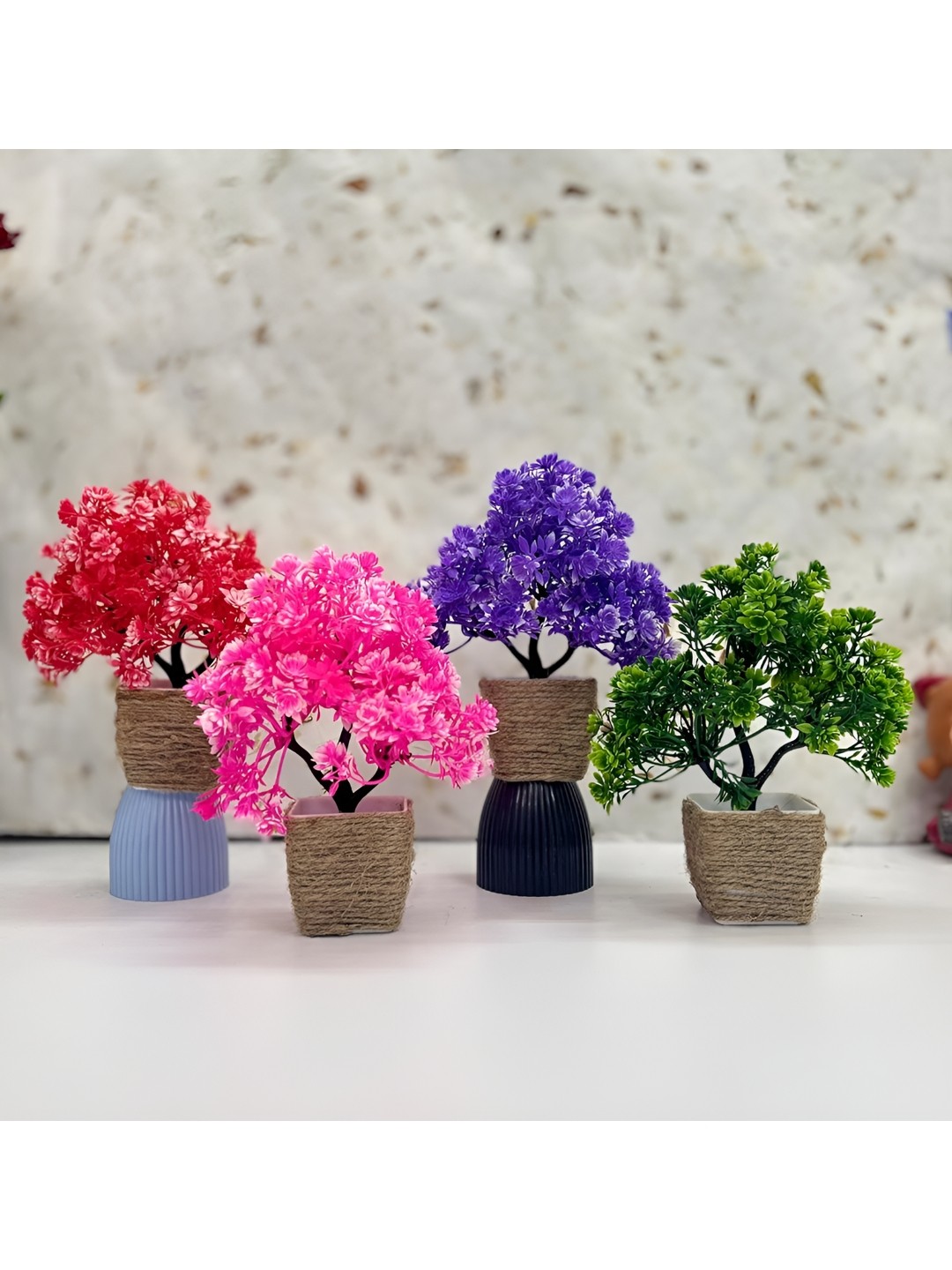 

Dekorly Green & Purple 4 Pieces Gardenia Eucalyptus Artificial Plant With Pots