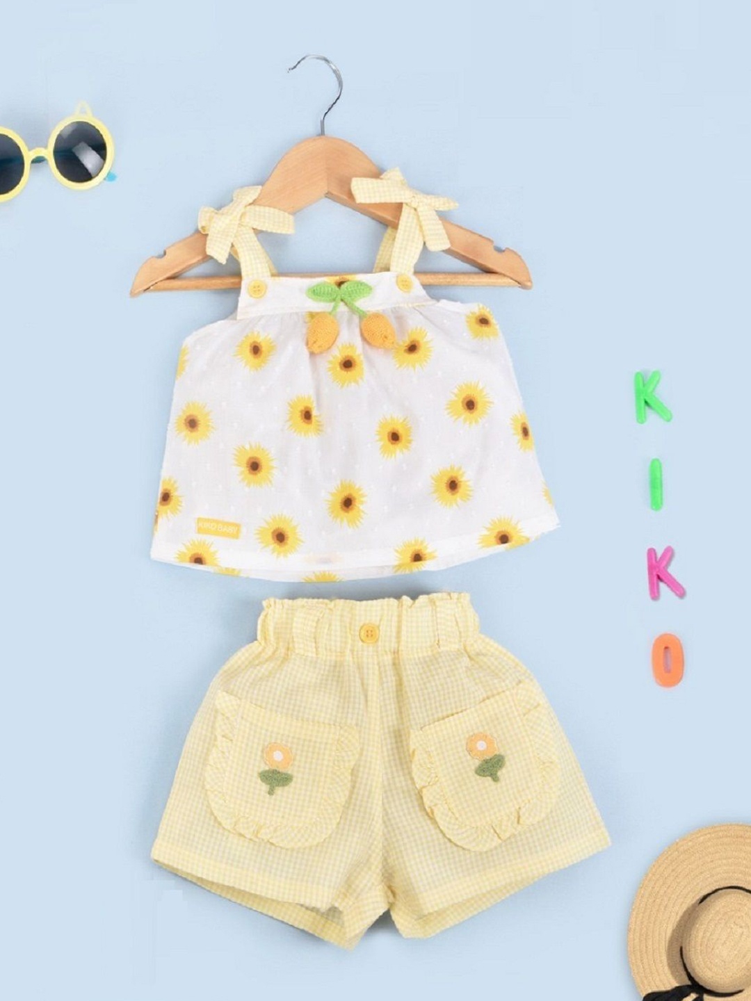 

KIKO Girls Floral Printed Top with Shorts, Yellow