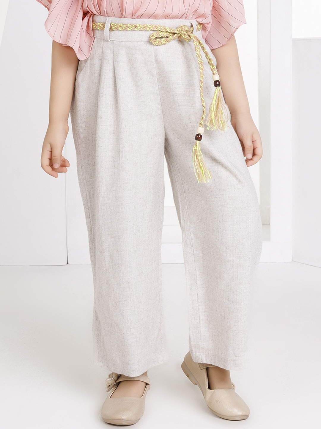 

Peppermint Girls Straight Fit Pleated Trousers, Beige