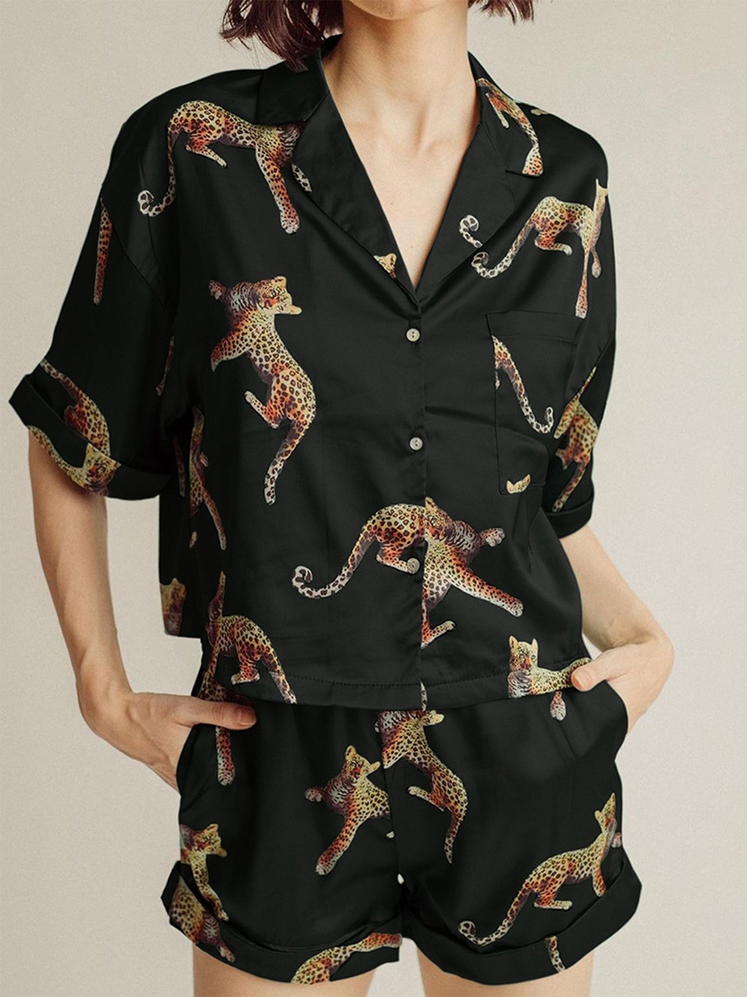 

LULU & SKY Printed Night suit, Black