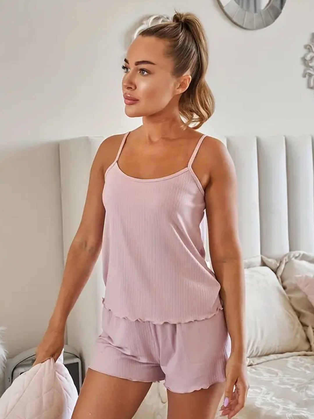 

LULU & SKY Top With Shorts Night Suit, Pink