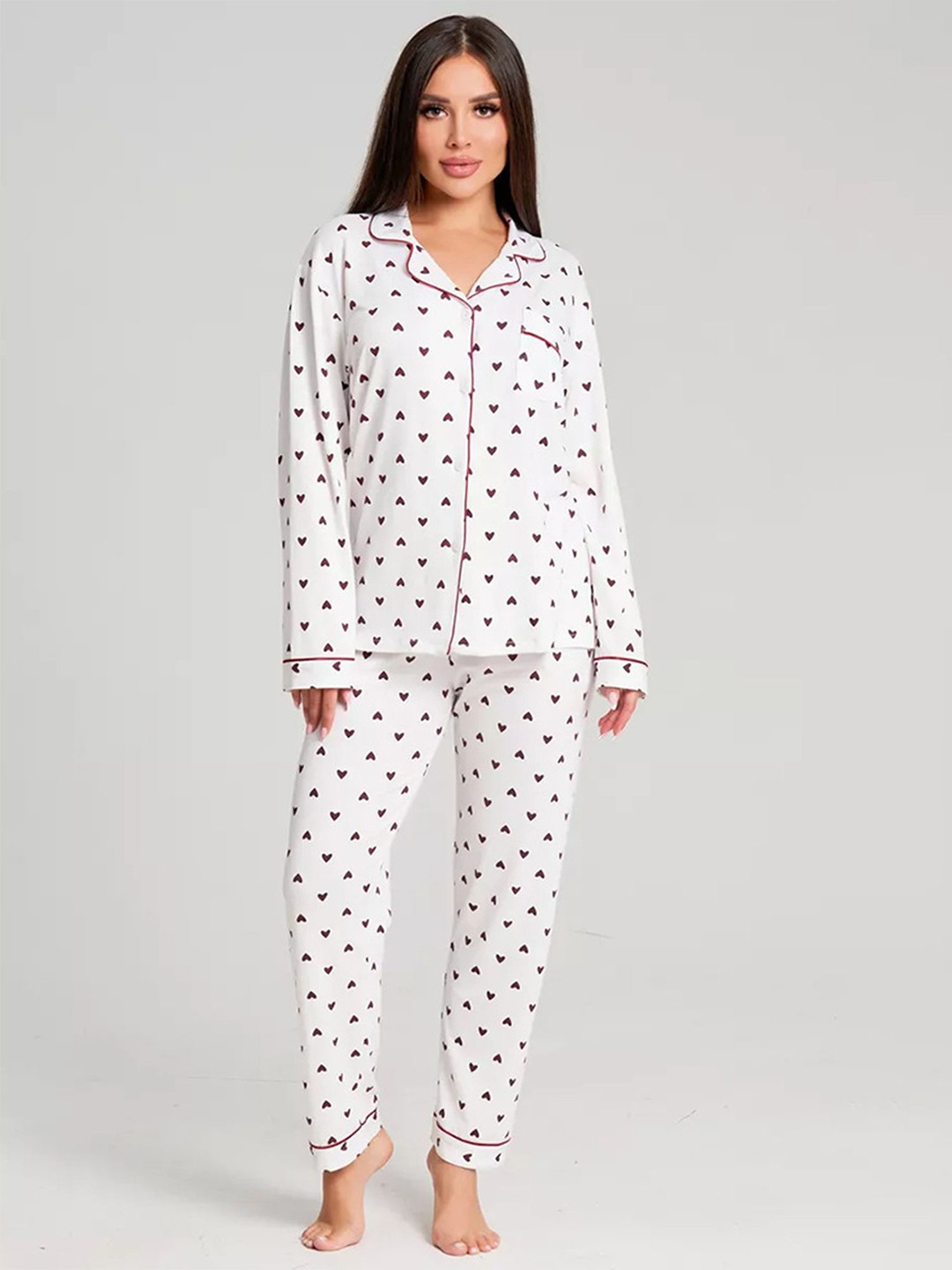 

LULU & SKY Printed Shirt & Pyjama Night suit, White
