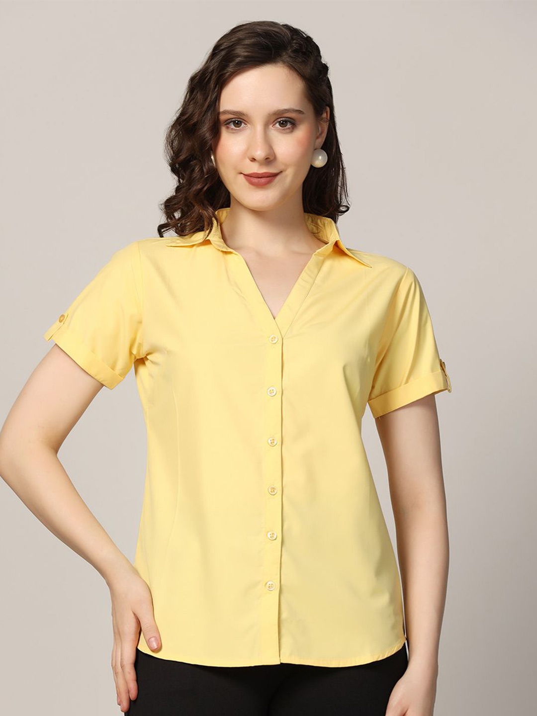 

TAHVO Women Comfort Opaque Casual Shirt, Yellow