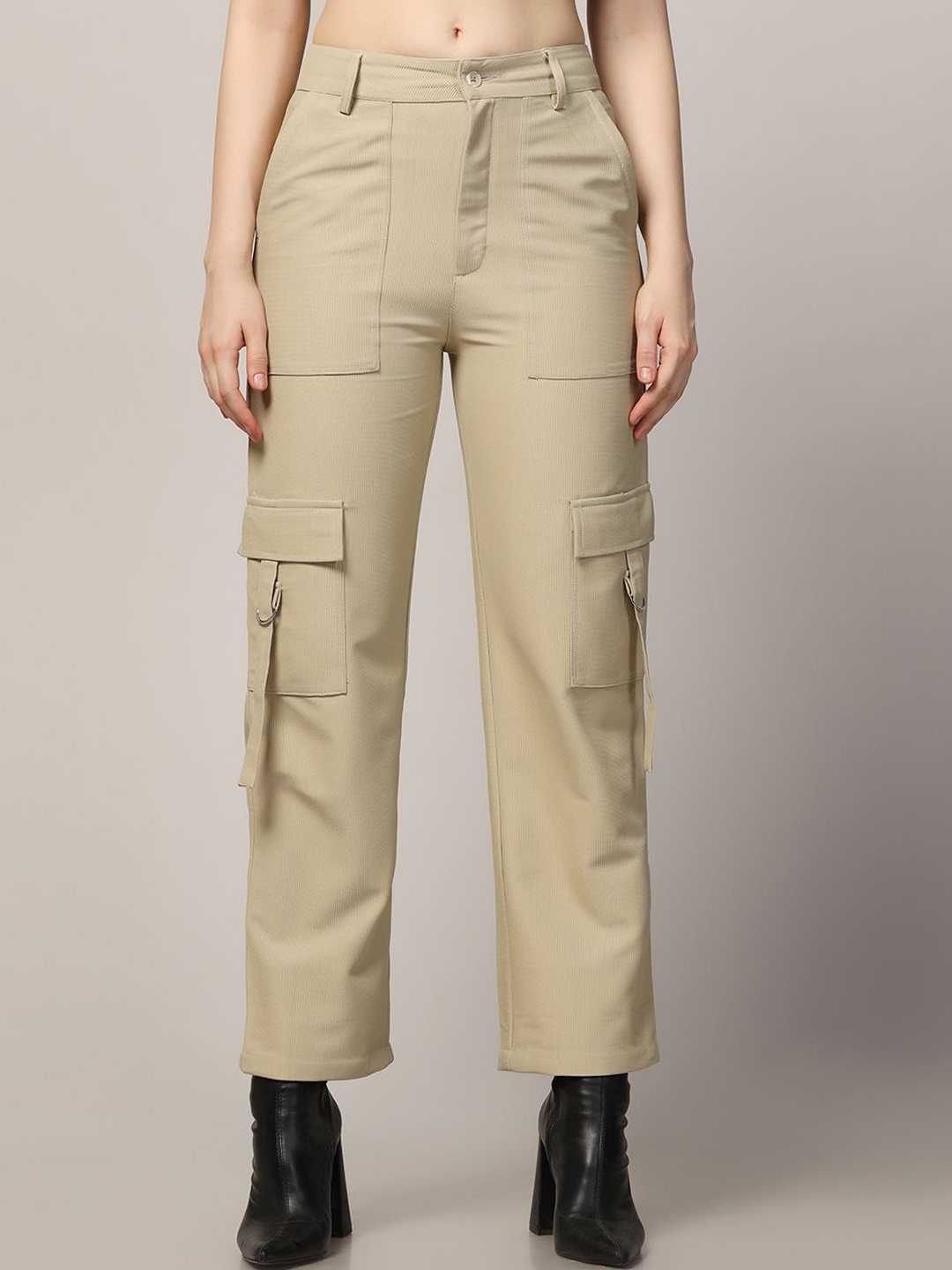 

TAHVO Women Smart High-Rise Cargos Trousers, Beige