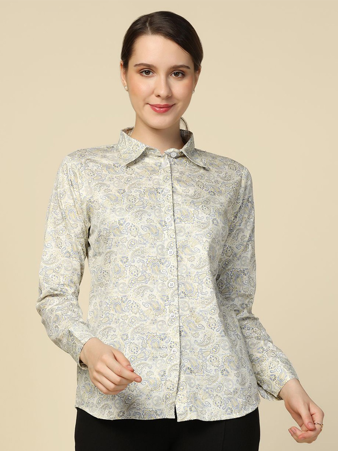 

TAHVO Women Comfort Floral Opaque Printed Casual Shirt, White