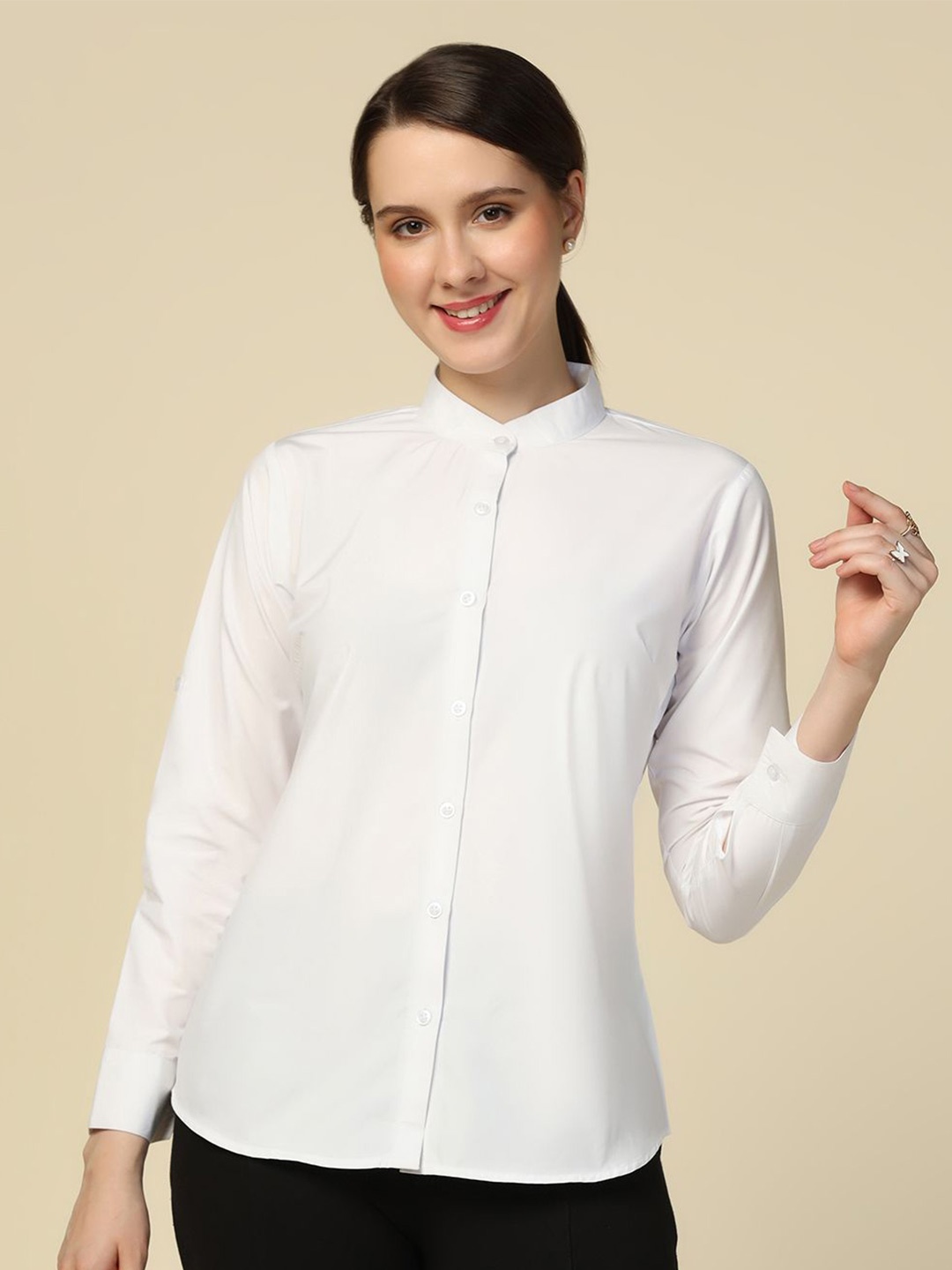 

TAHVO Women Comfort Opaque Casual Shirt, White