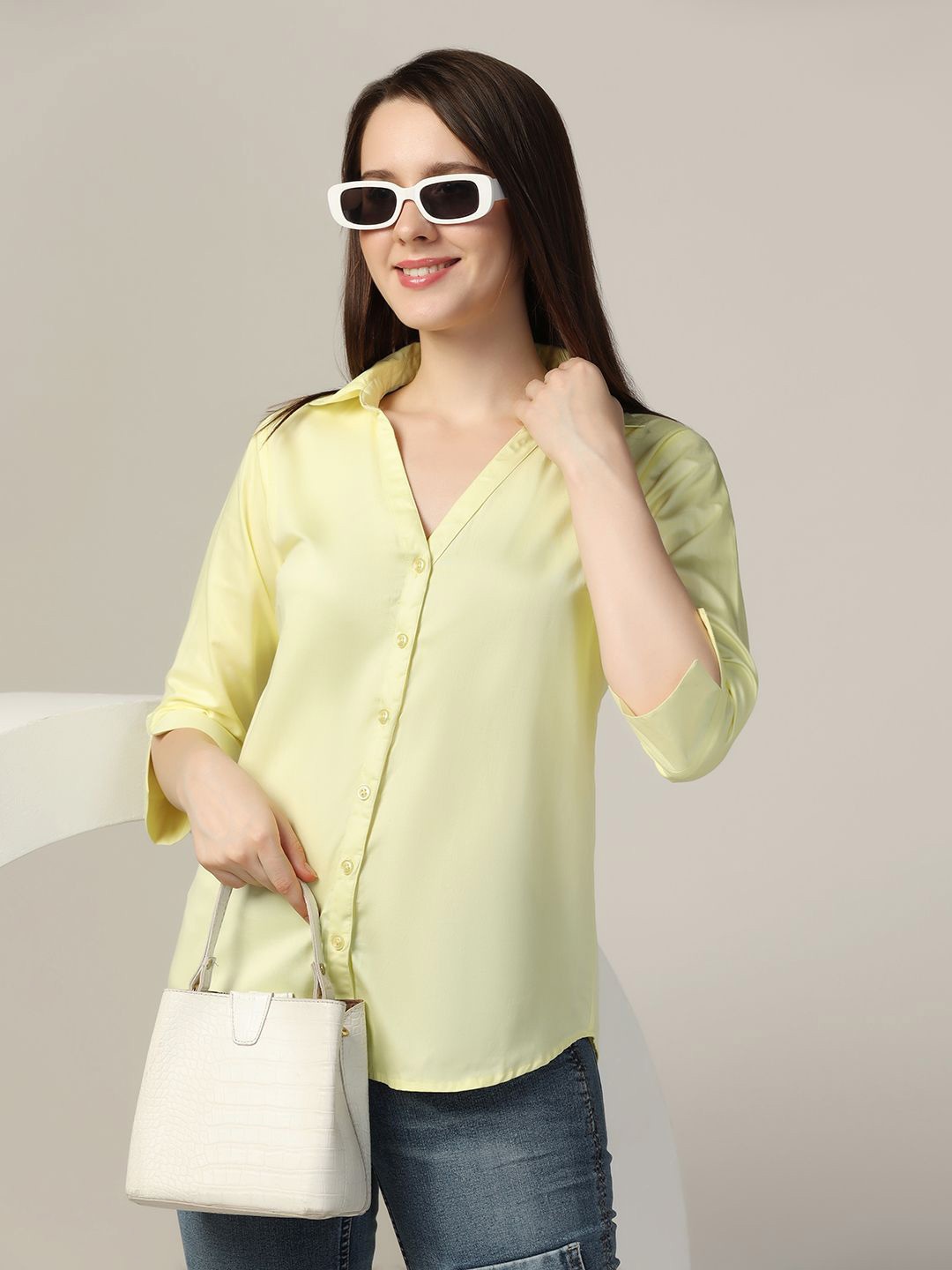 

TAHVO Women Comfort Opaque Casual Shirt, Yellow