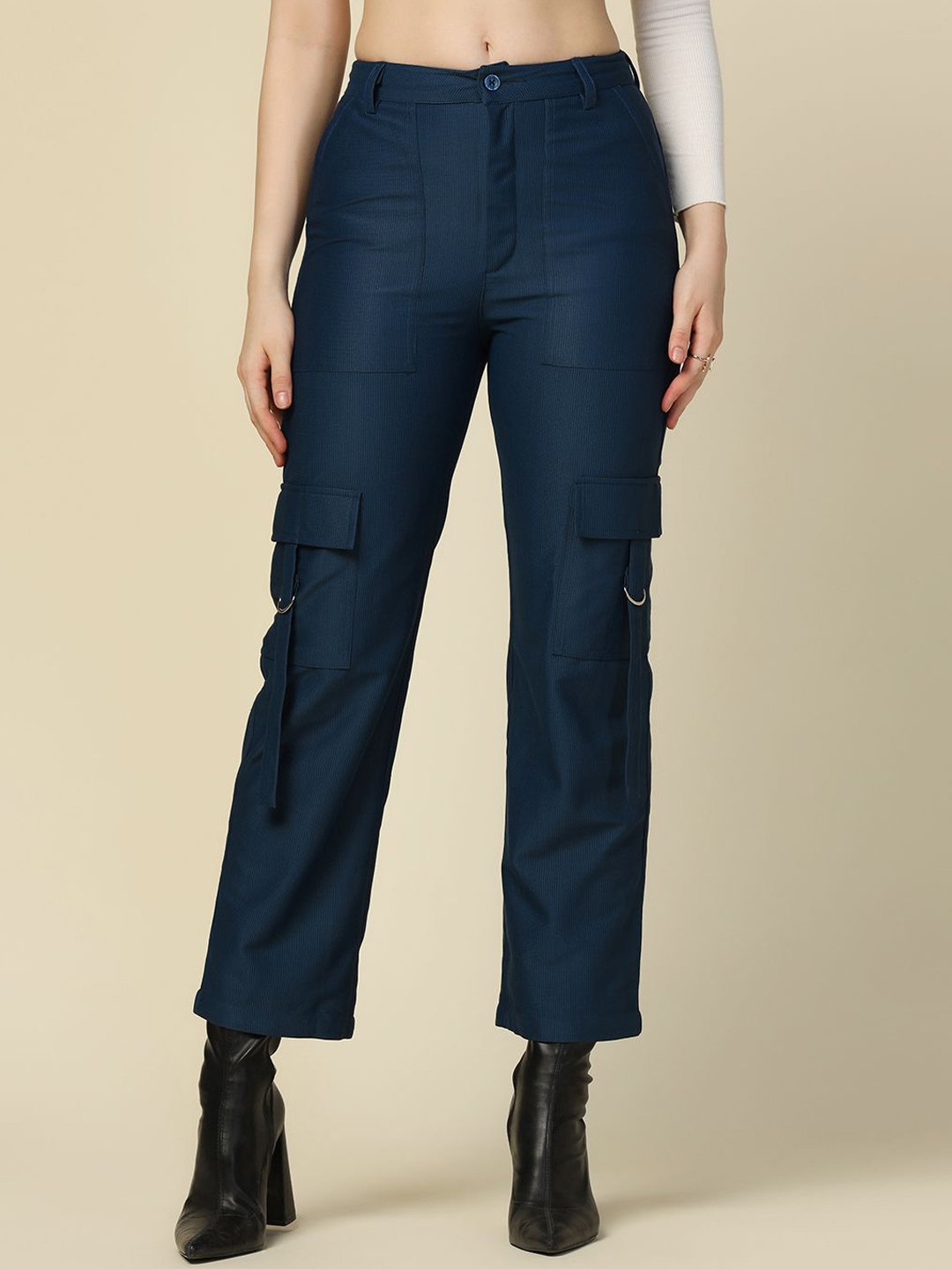 

TAHVO Women Smart High-Rise Cargos Trousers, Blue