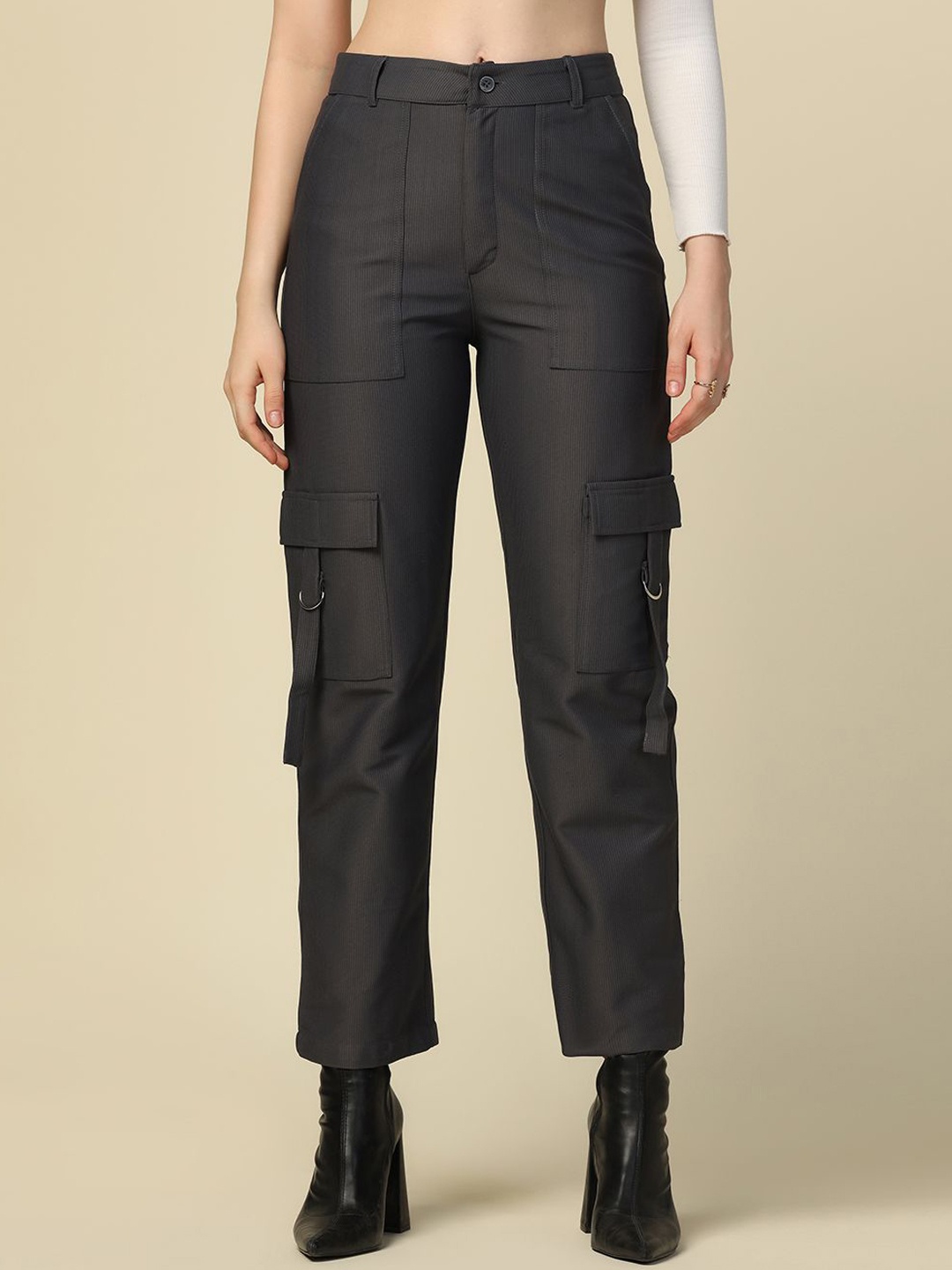 

TAHVO Women Smart High-Rise Cargos Trousers, Grey