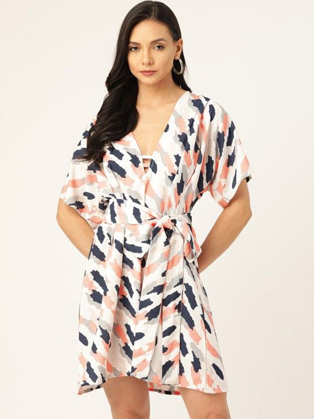 

MELOSO Women Abstract Printed Kaftan Dress, White