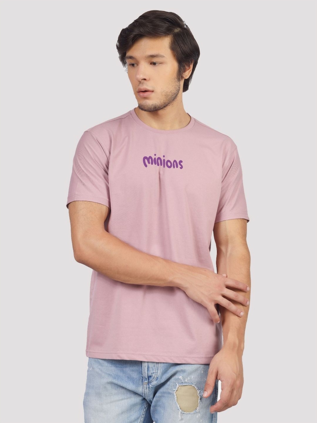 

Greylongg Men Graphic Printed Round Neck Cotton T-Shirt, Purple