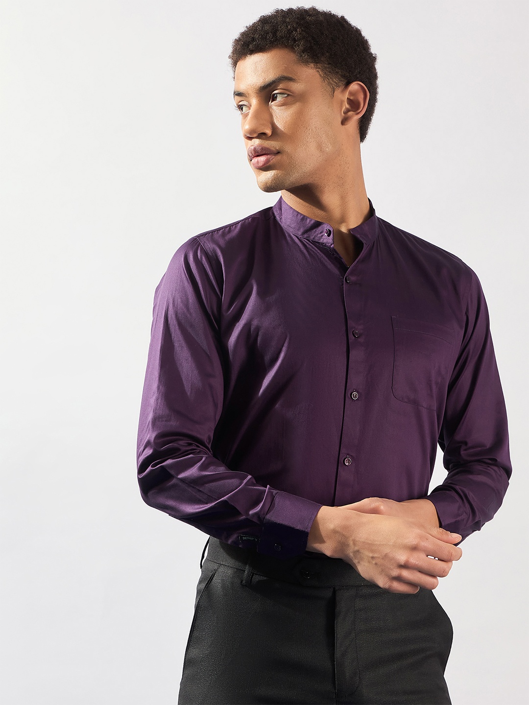 

DENNISON Men Solid Mandarin Collar Smart Casual Shirt, Violet