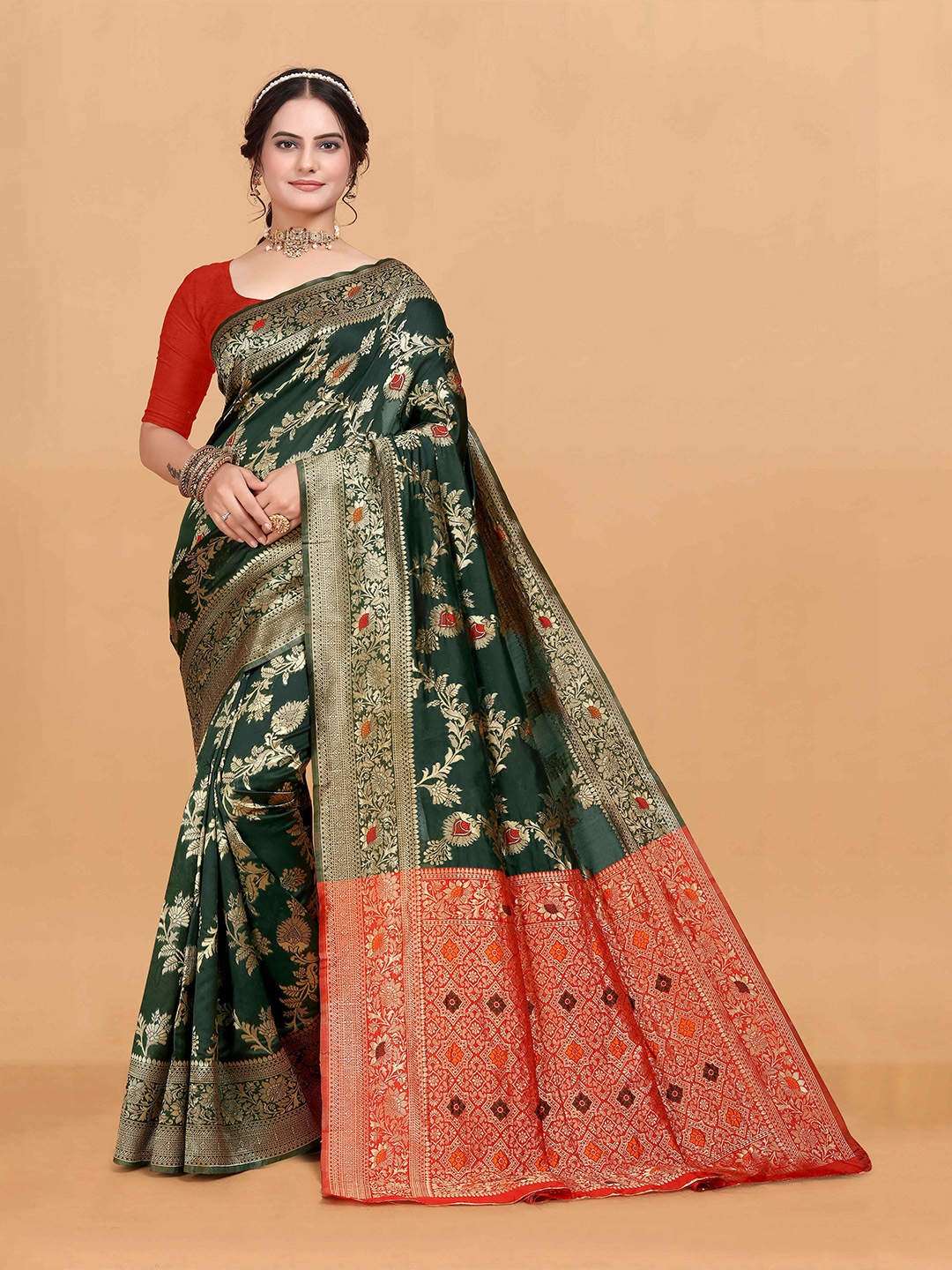 

NENCY FASHION Woven Design Zari Banarasi Saree, Green