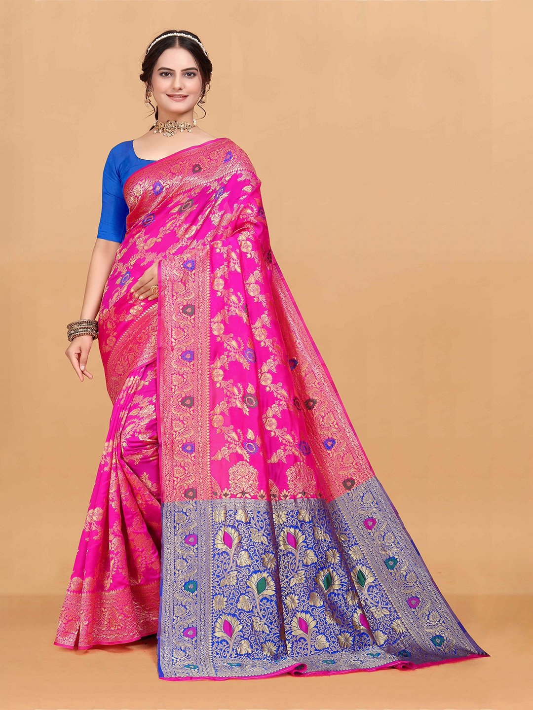 

NENCY FASHION Woven Design Zari Banarasi Saree, Fuchsia