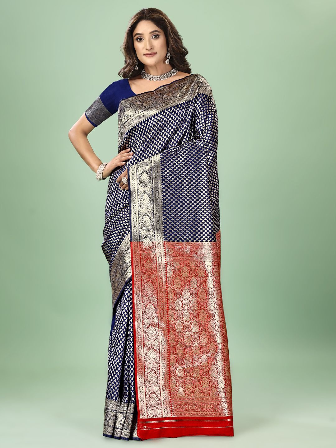 

NENCY FASHION Woven Design Zari Banarasi Saree, Blue