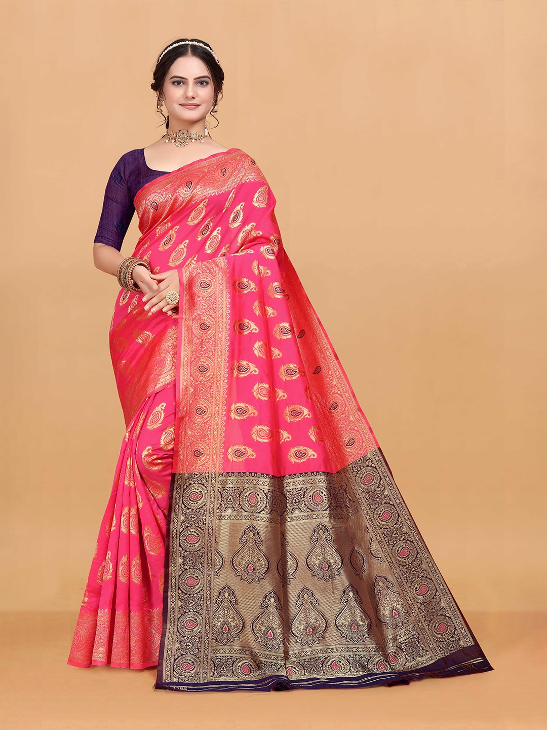 

NENCY FASHION Woven Design Zari Banarasi Saree, Peach