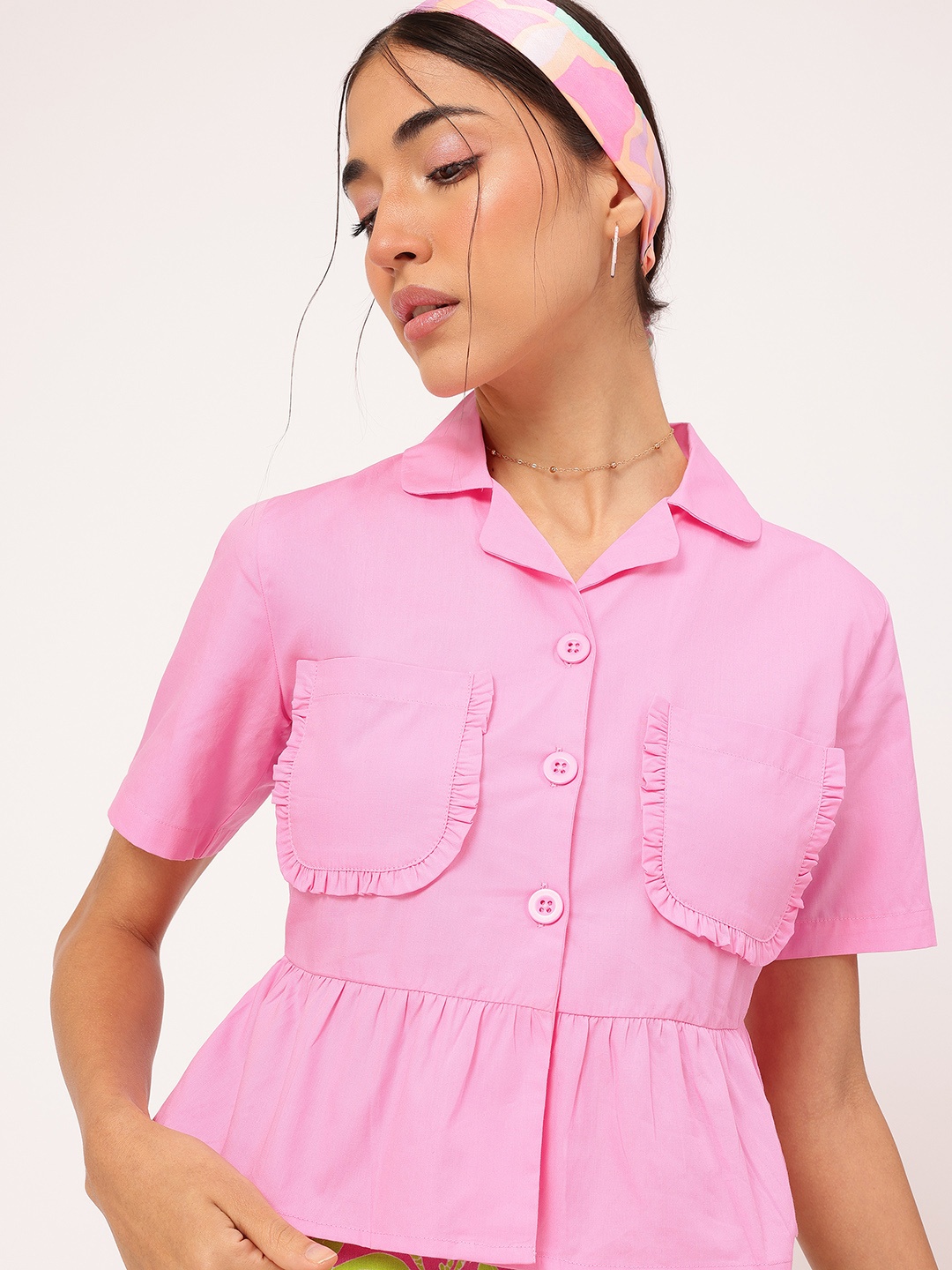 

DressBerry Glamorously Gritty Utility A-Line Top, Pink