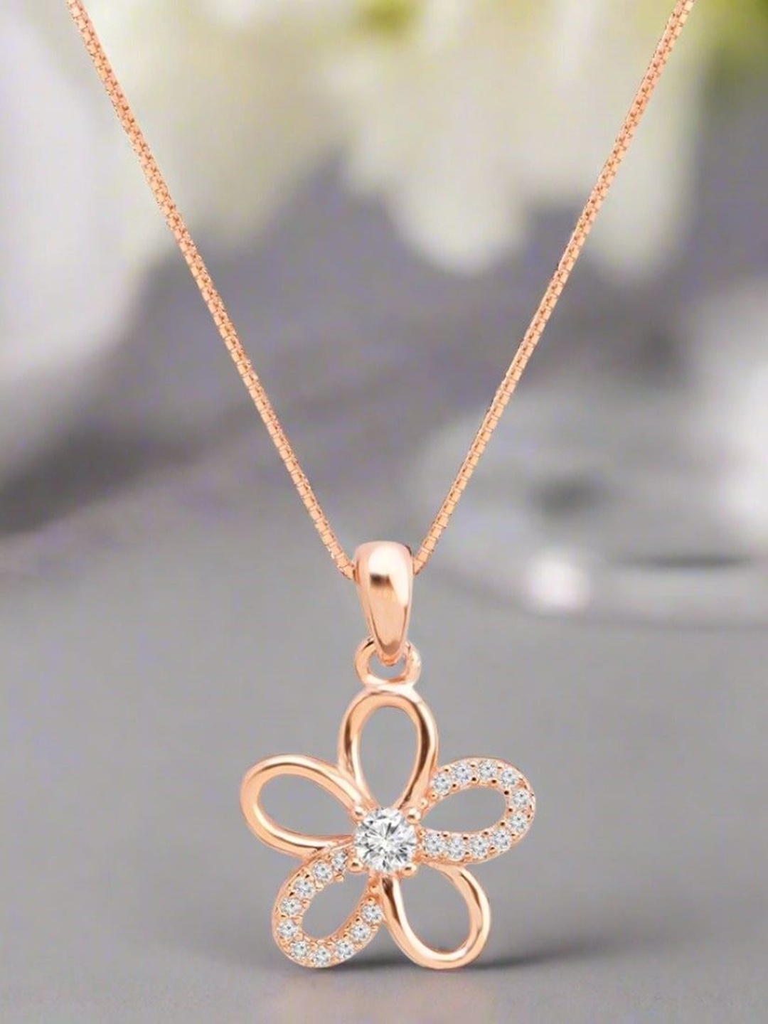 

Zavya Rose Gold-Plated 925 Pure Sterling Silver Contemporary Pendant With Chain