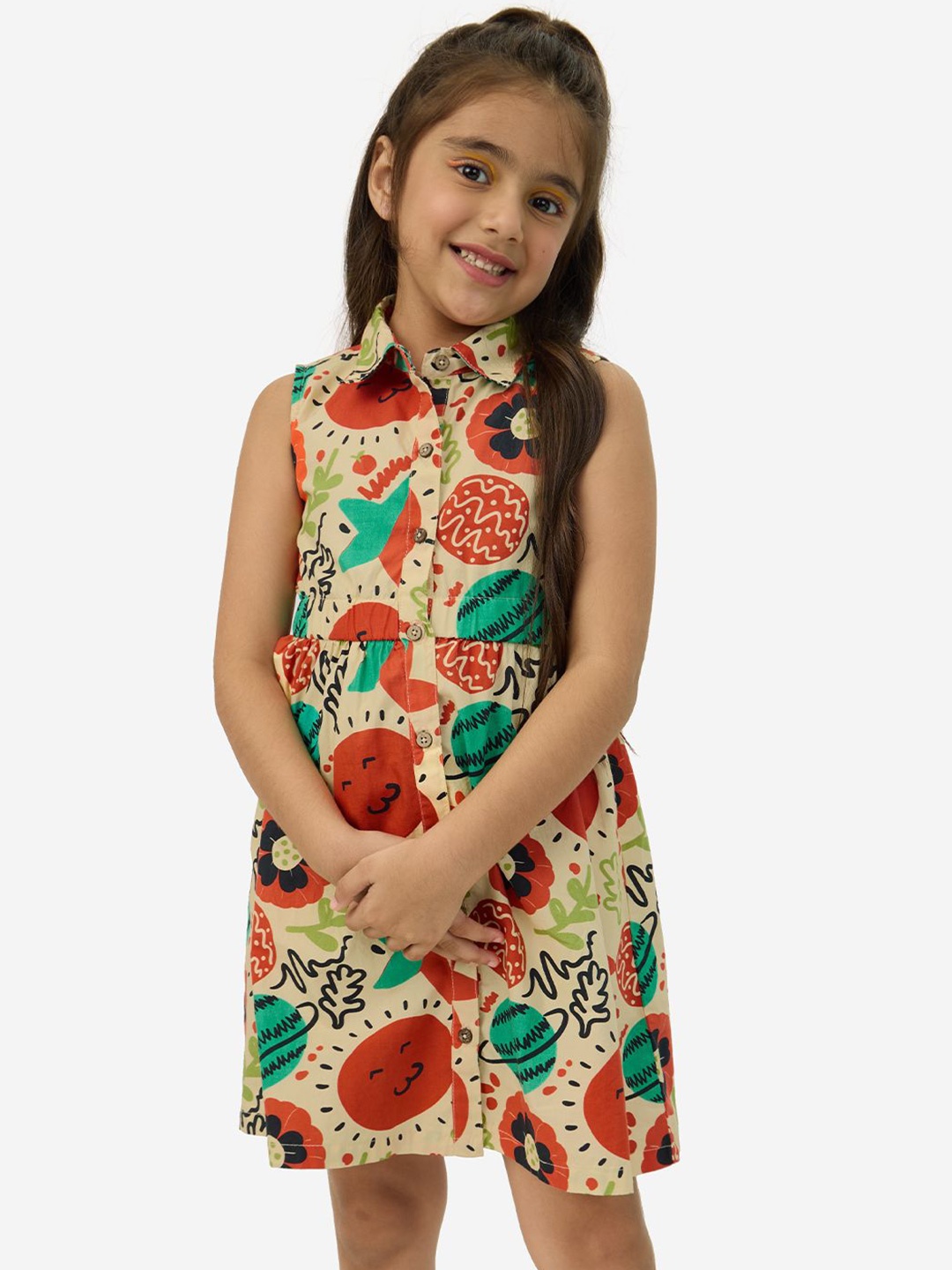 The Souled Store Girls Floral Print A-Line Dress, Multi