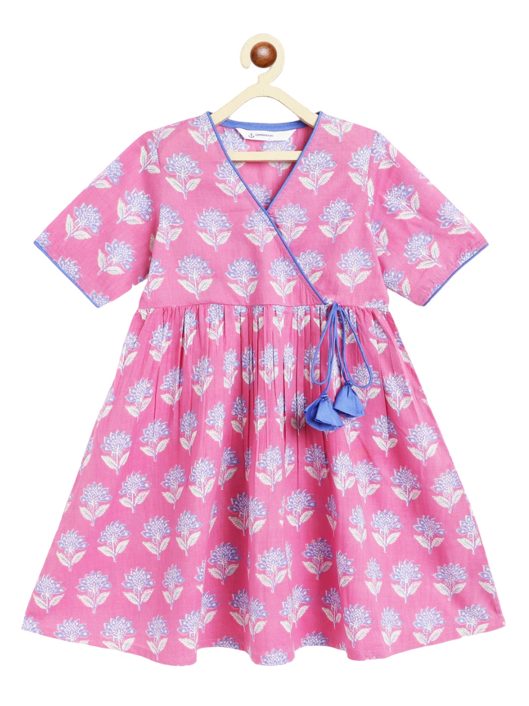 

Campana Girls Floral Printed Pure Cotton Angrakha Anarkali Kurta, Pink
