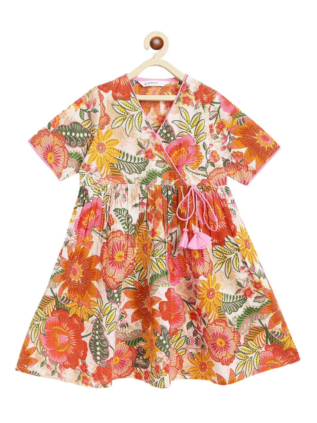 

Campana Girls Printed Sequinned Floral Cotton Anarkali Kurta, Orange