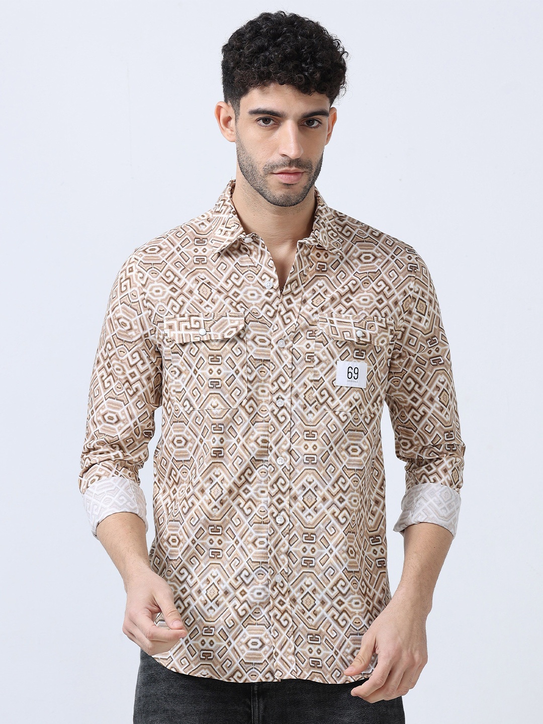 

FLY 69 Men Slim Fit Opaque Printed Casual Shirt, Pink