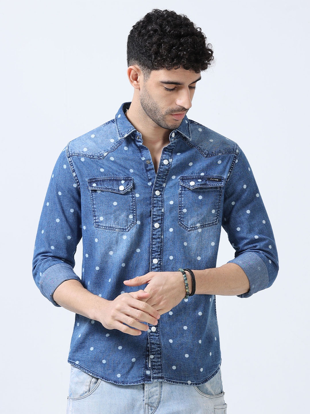 

FLY 69 Men Slim Fit Opaque Printed Casual Shirt, Blue