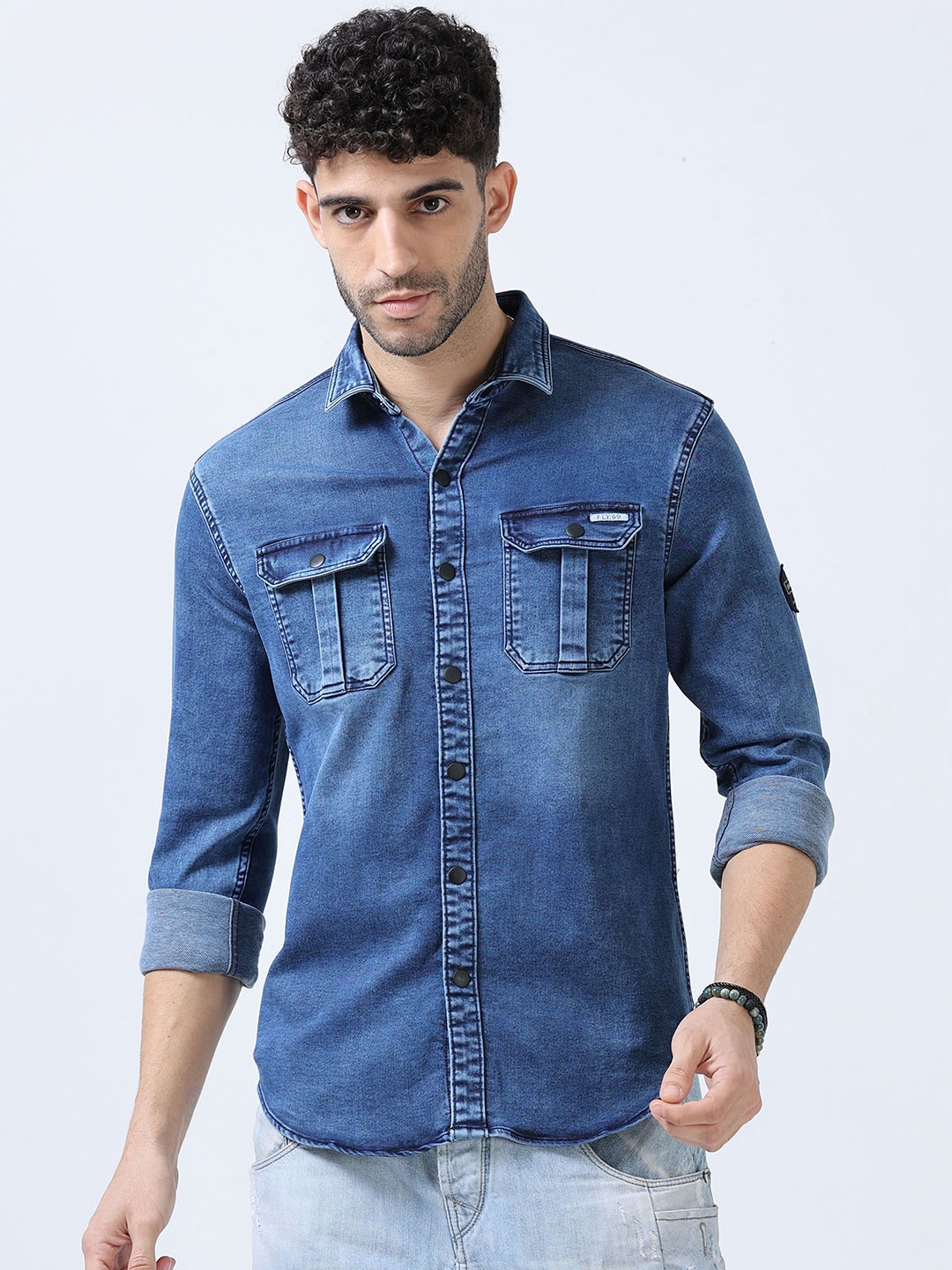 

FLY 69 Men Slim Fit Opaque Casual Shirt, Blue