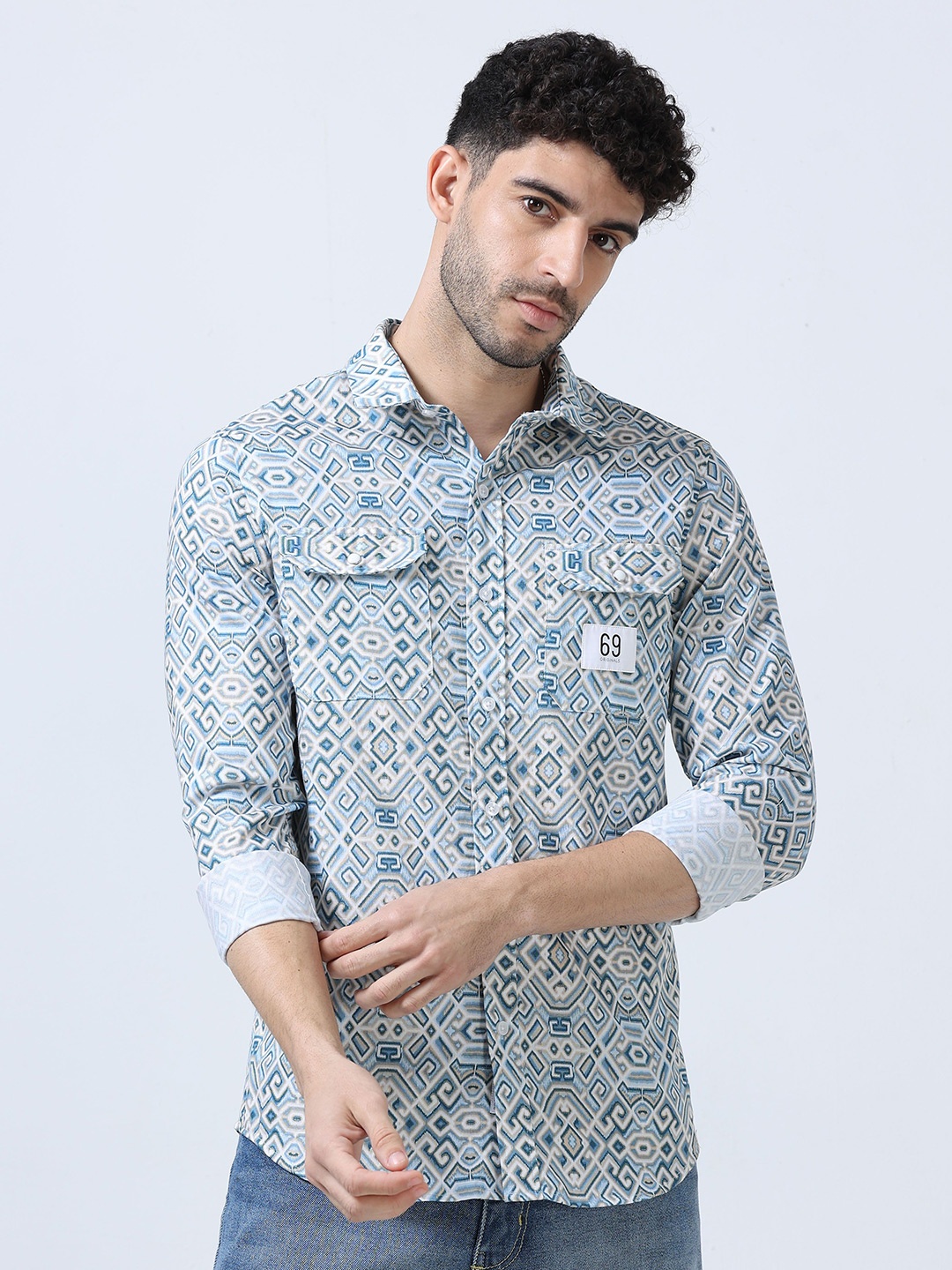 

FLY 69 Men Slim Fit Opaque Printed Casual Shirt, Blue
