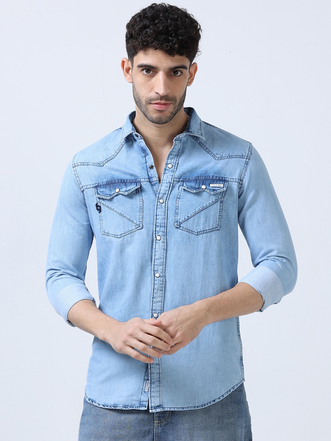 

FLY 69 Men Slim Fit Faded Opaque Casual Shirt, Blue