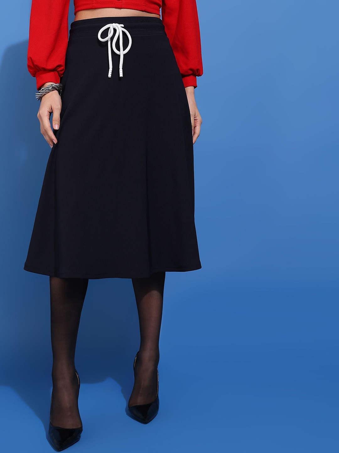 

BAESD Textured A-Line Midi Skirt, Navy blue