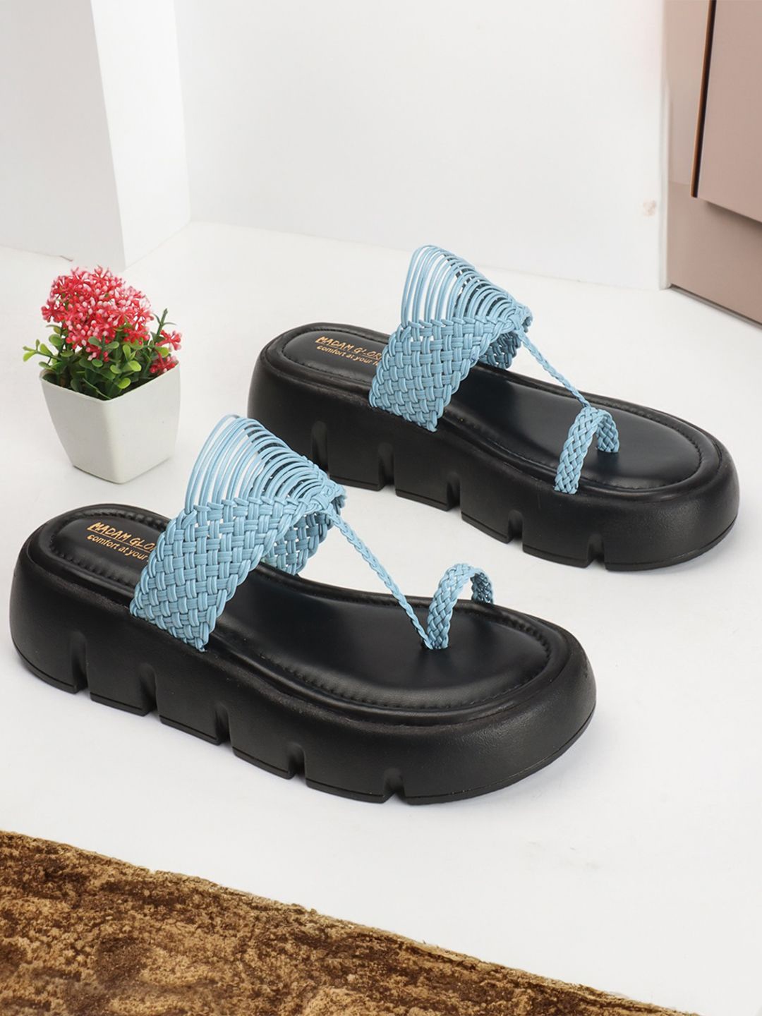 

madam glorious Woven Design Flatform Sandals, Blue