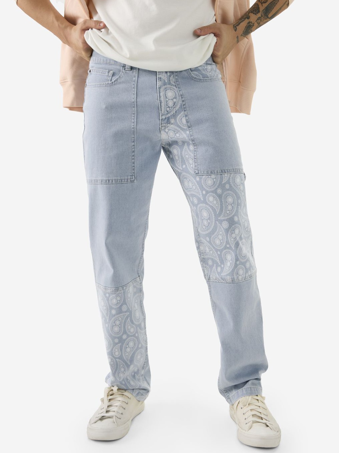 

The Souled Store Men Straight Fit Low Distress Heavy Fade Stretchable Jeans, Blue