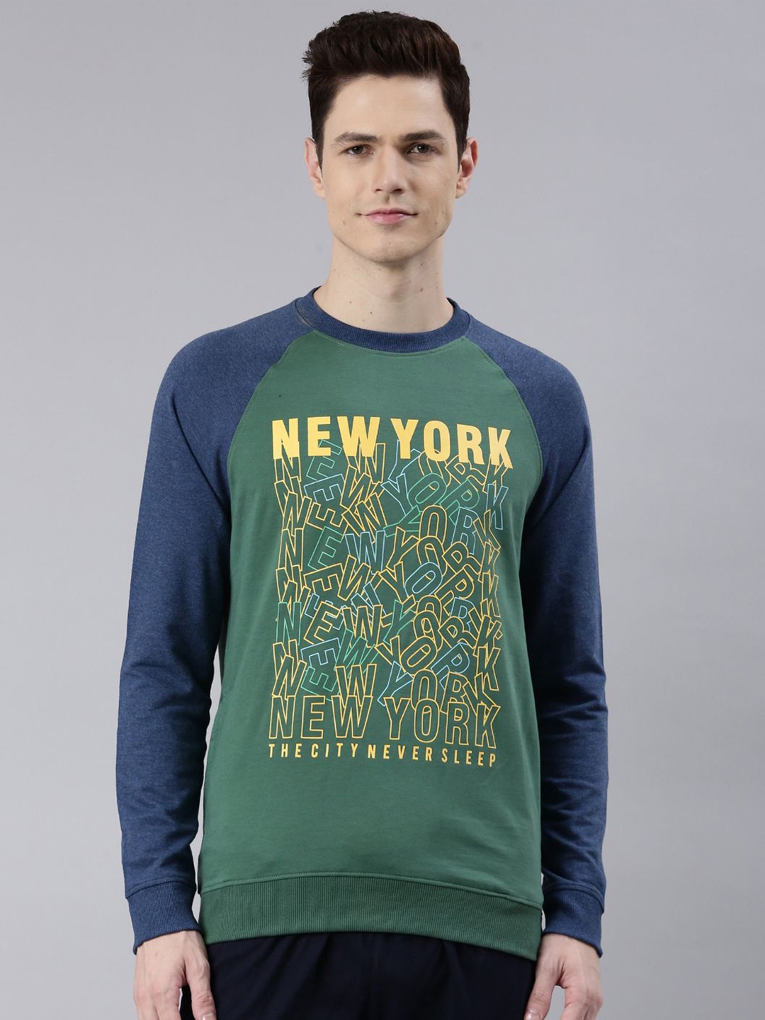 

DIXCY SCOTT Men Typography Printed Long Sleeves Round Neck Sweatshirt, Green