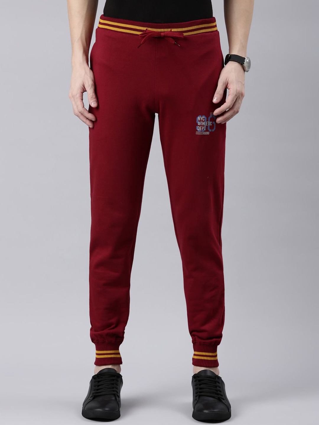 

DIXCY SCOTT Zane Men Mid-Rise Pure Cotton Joggers, Maroon