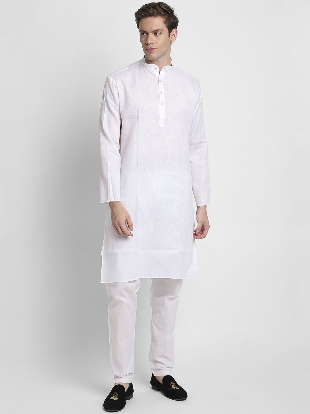 

DEVOILER Band Collar Straight Kurta, White