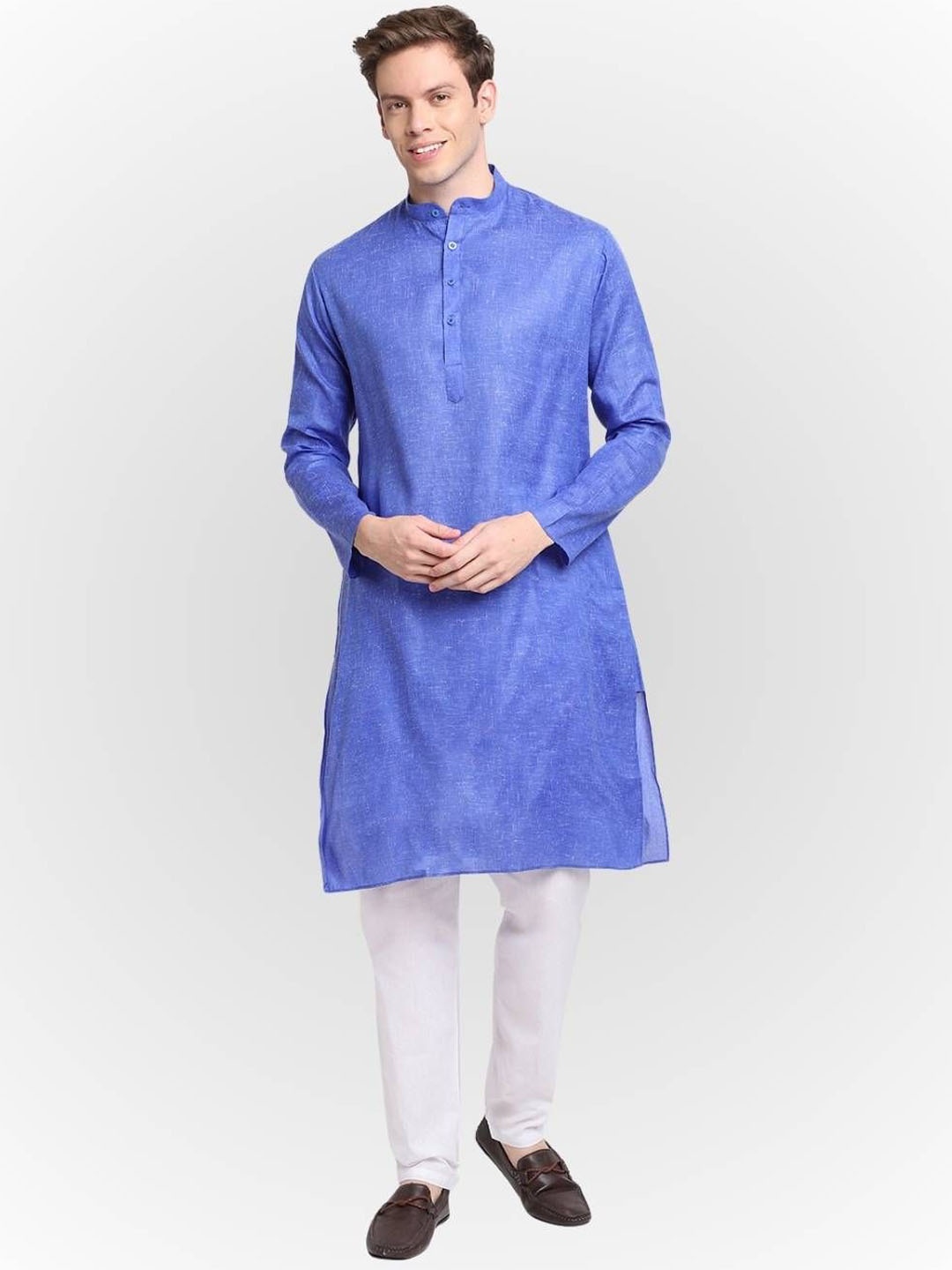 

DEVOILER Mandarin Collar Straight Kurta, Blue