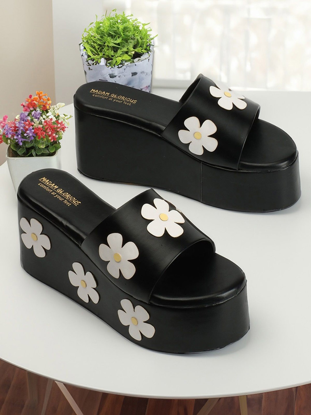 

madam glorious Embellished Flatform Sandals, Black