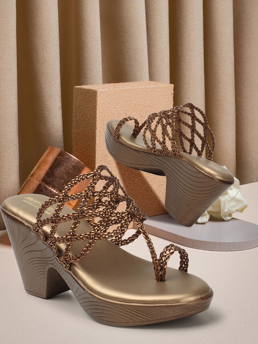 

madam glorious Textured Block Sandals, Copper