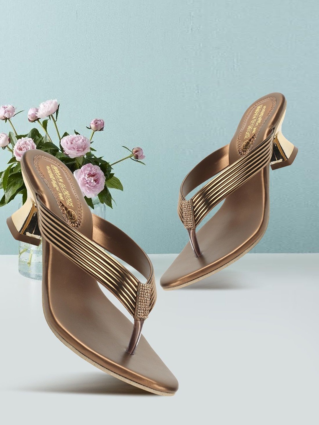 

madam glorious Embellished Block Sandals, Copper