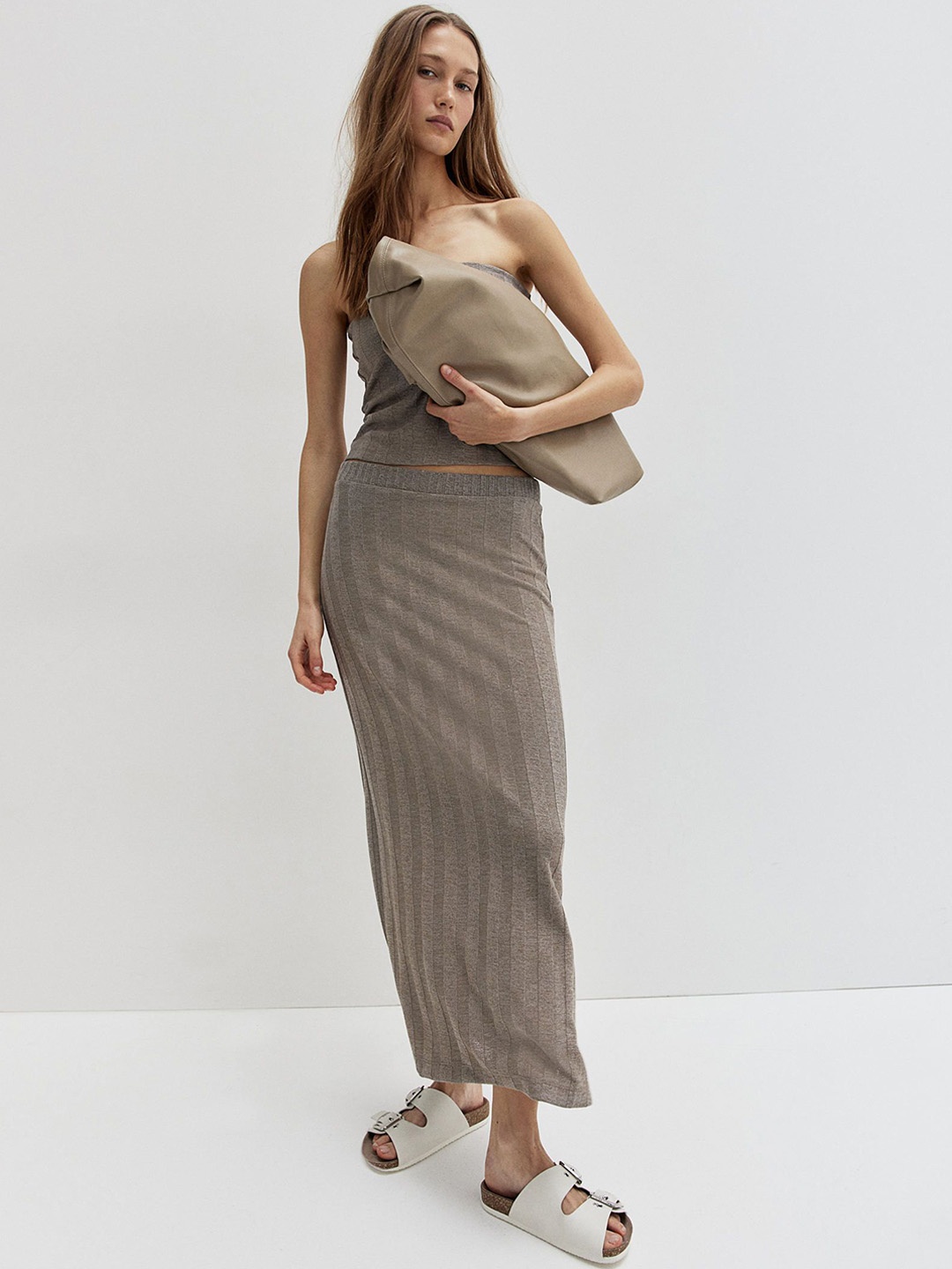 

H&M Rib-Knit Skirt, Beige