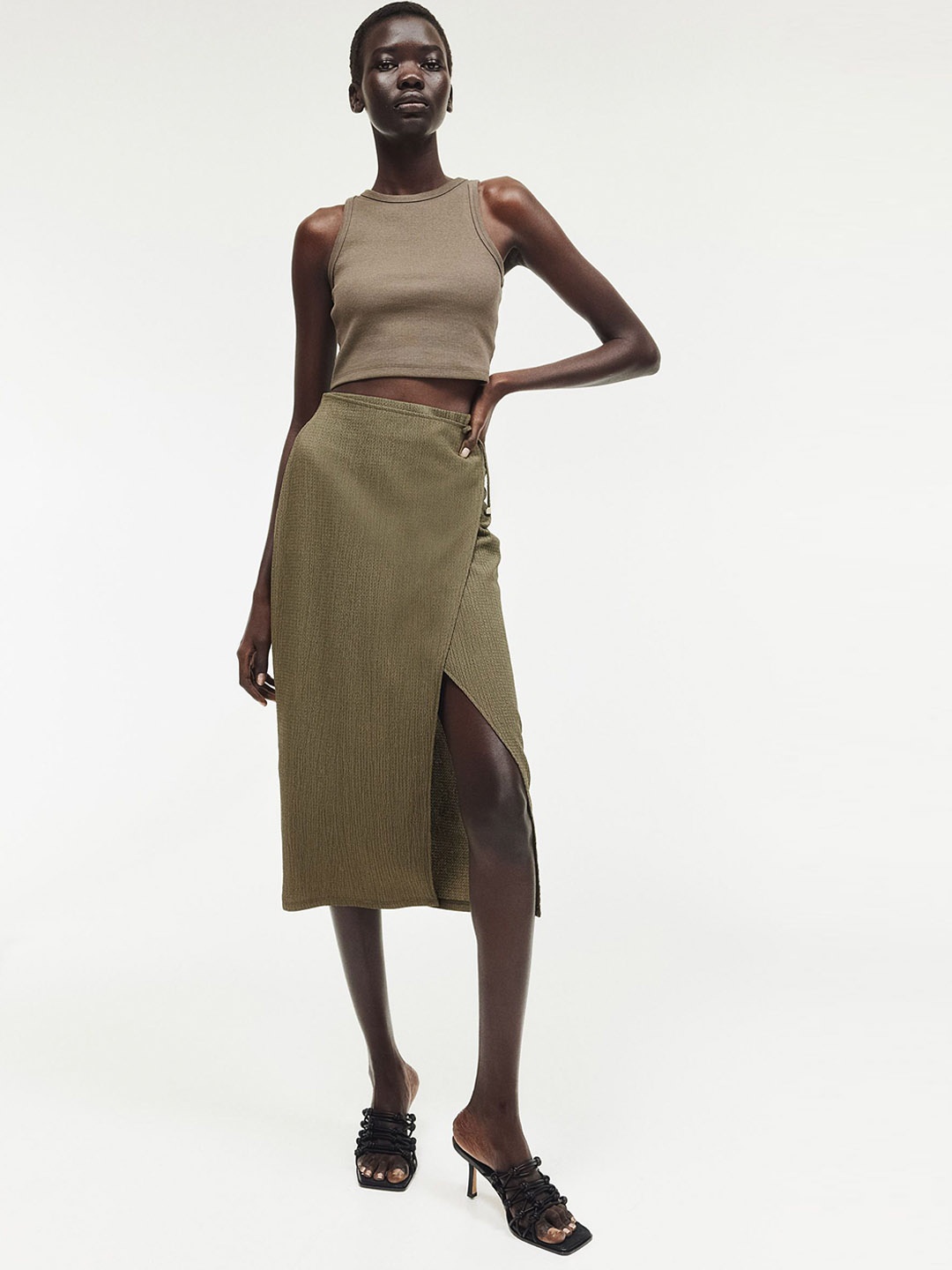 

H&M Crinkled Wrap Skirt, Green