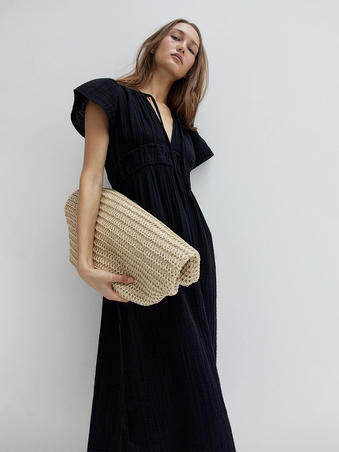 

H&M Tie-Detail Muslin Dress, Black