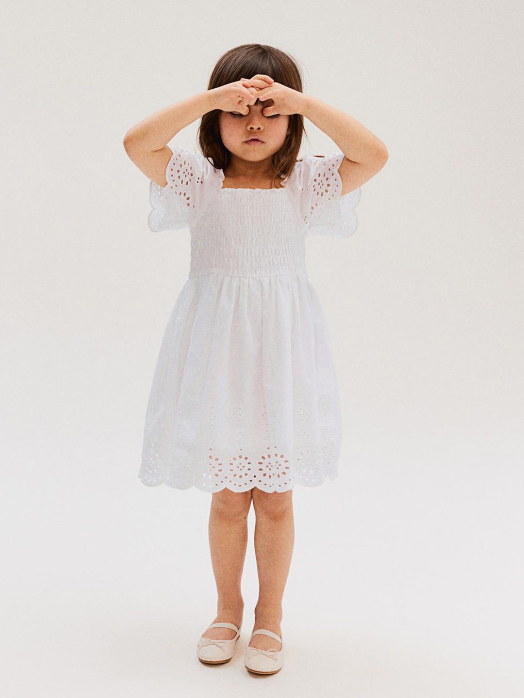 

H&M Girls Cotton Dress With Broderie Anglaise, White