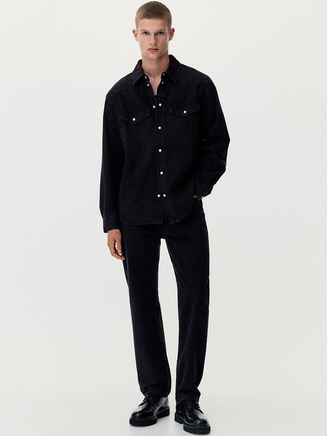 

H&M Pure Cotton Relaxed Jeans, Black