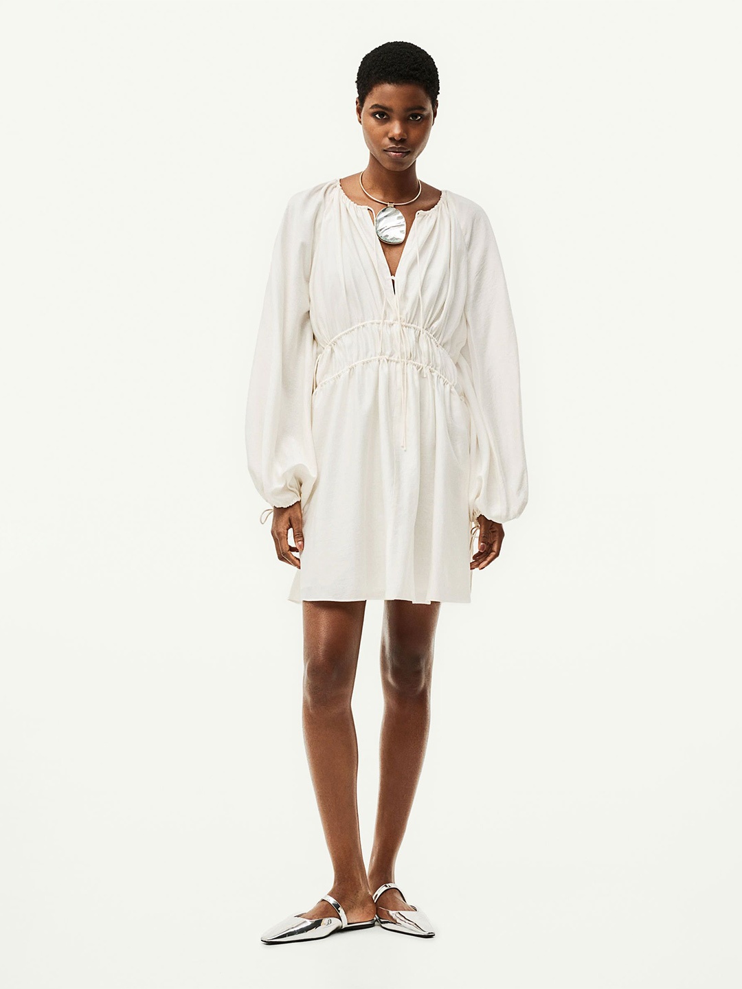 

H&M Oversized Tie-Detail Dress, White