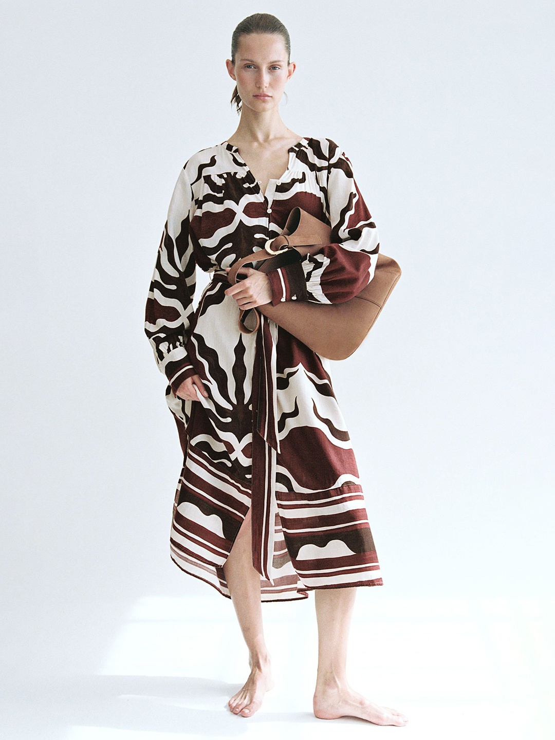 

H&M Tie-Belt Kaftan Dress, Brown