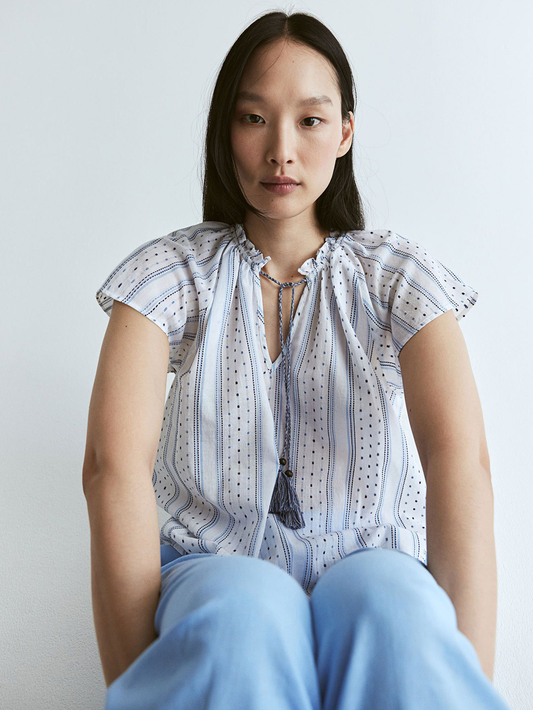 

H&M Drawstring-Detail Cotton Blouse, White