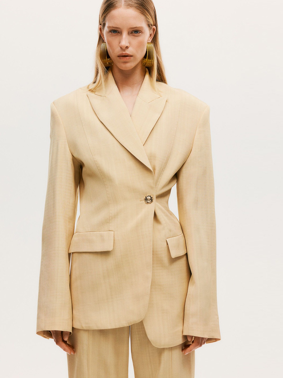 

H&M Single-Breasted Viscose Blazer, Beige